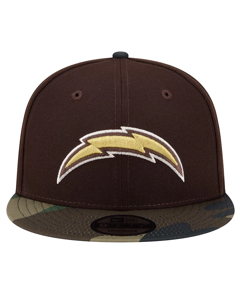 New Era Men's Dark Brown Los Angeles Chargers Burnt Wood Camo 9FIFTY Snapback Hat