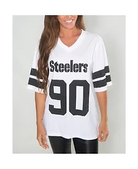 Cuce Women's T.j. Watt White Pittsburgh Steelers Crystal V-Neck Tunic