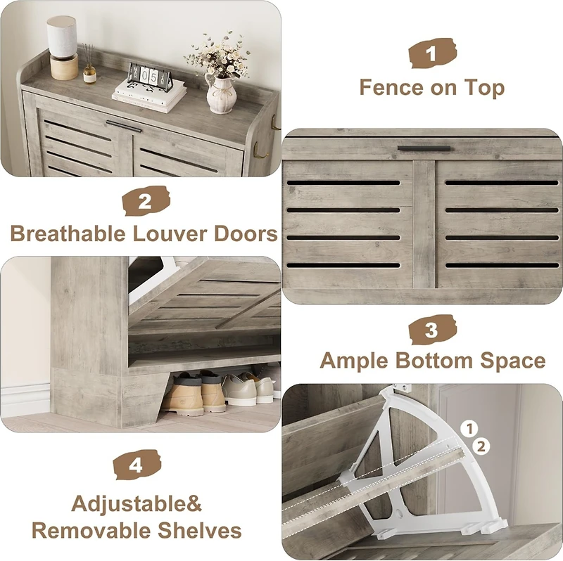 gaomon "Shoe cabinet with 2 flip drawers, freestanding slim organizer with hooks, narrow hidden shoe storage for entryway."