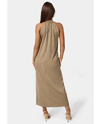 Bebe Women's Crushed Satin Mock Neck Maxi Dress