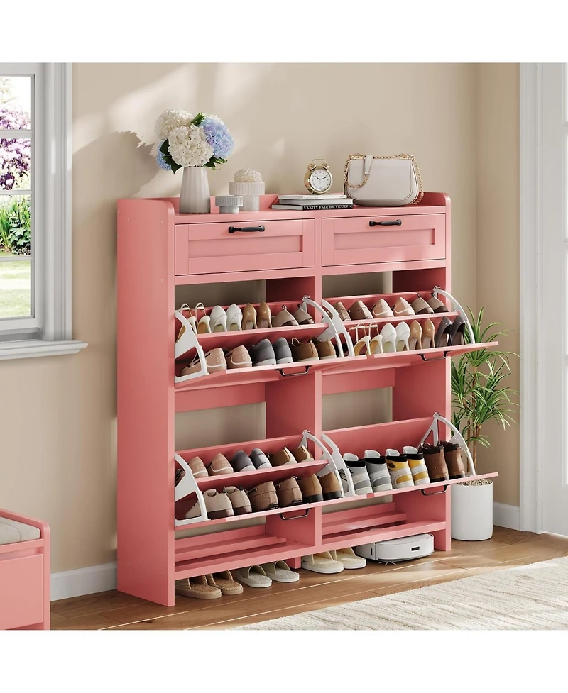 gaomon Shoe Cabinet with 4 Flip Drawers and 2 Top Drawers High-Gloss Painted Wood Shoe Organizer with Adjustable Shelves Hidden Shoe Storage Cab