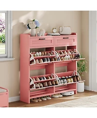 gaomon Shoe Cabinet with 4 Flip Drawers and 2 Top Drawers High-Gloss Painted Wood Shoe Organizer with Adjustable Shelves Hidden Shoe Storage Cab