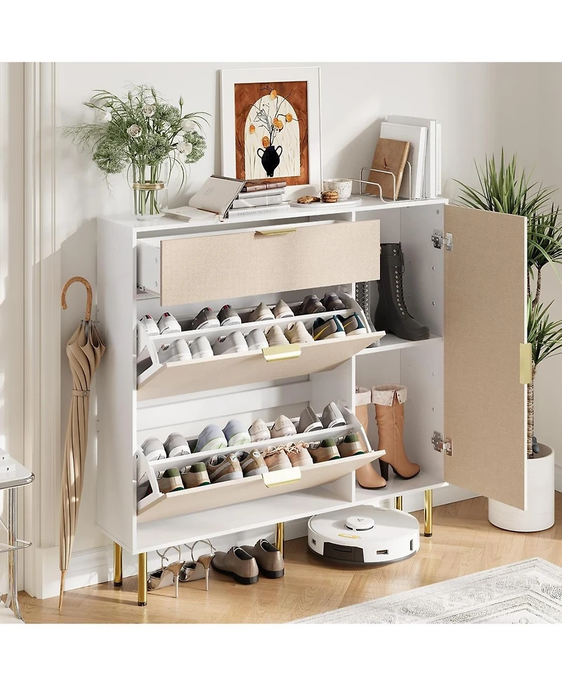 gaomon Shoe Storage Cabinet with with 2 Flip Drawers 1 Drawer 1 Side Cabinet Freestanding Narrow Rack with Metal Legs Farmhouse Slim Shoe Storage