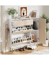 gaomon Shoe Storage Cabinet with with 2 Flip Drawers 1 Drawer 1 Side Cabinet Freestanding Narrow Rack with Metal Legs Farmhouse Slim Shoe Storage