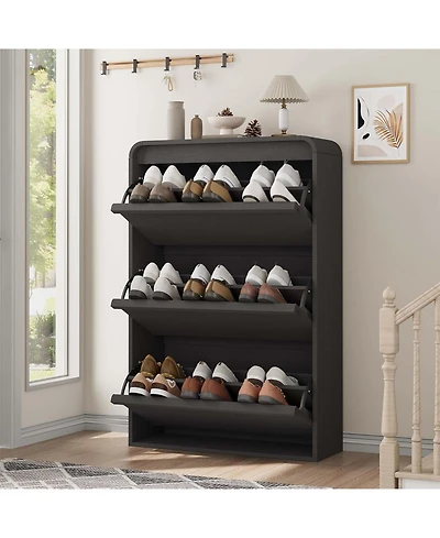 gaomon Shoe Cabinet with 3 Flip Drawers Wooden Cabinet with Adjustable Shelves Shoe Organizer for Entryway Hallway Living Room Black