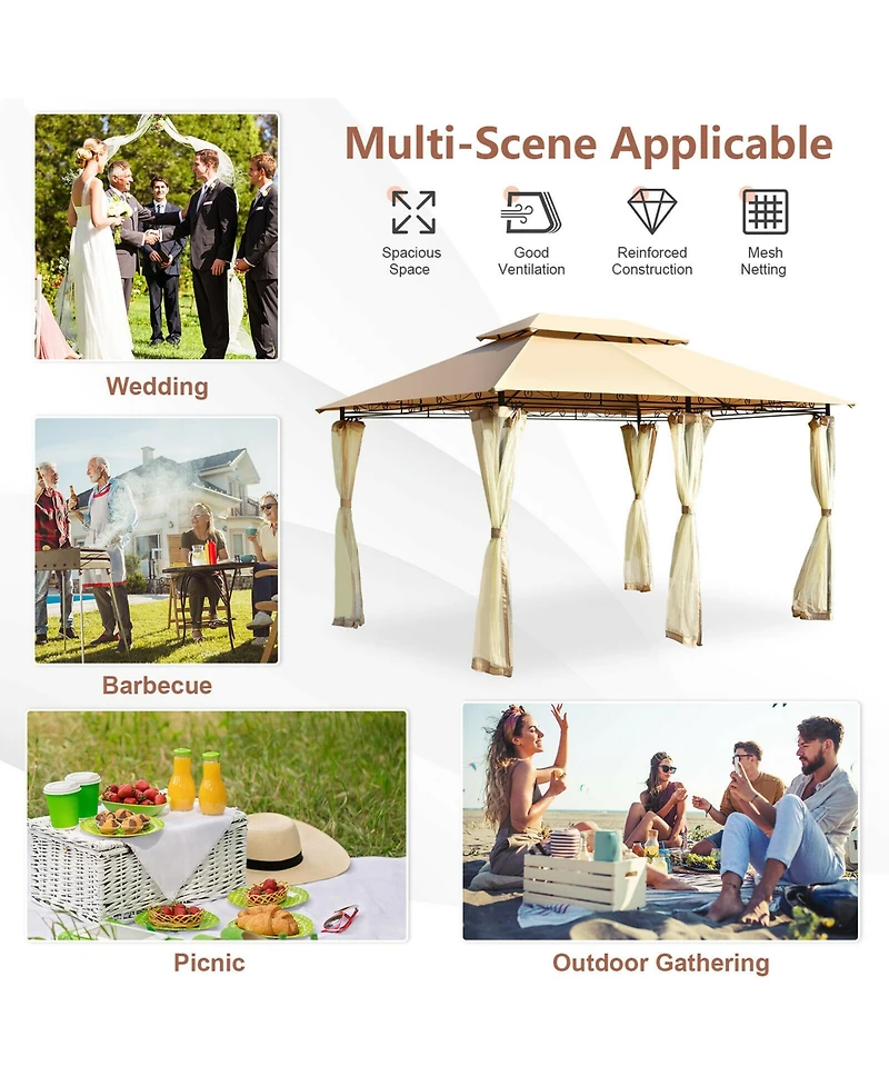 Gymax 2-Tier 10'x13' Steel Gazebo Canopy Tent Shelter Patio Garden Outdoor Netting