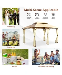 Gymax 2-Tier 10'x13' Steel Gazebo Canopy Tent Shelter Patio Garden Outdoor Netting