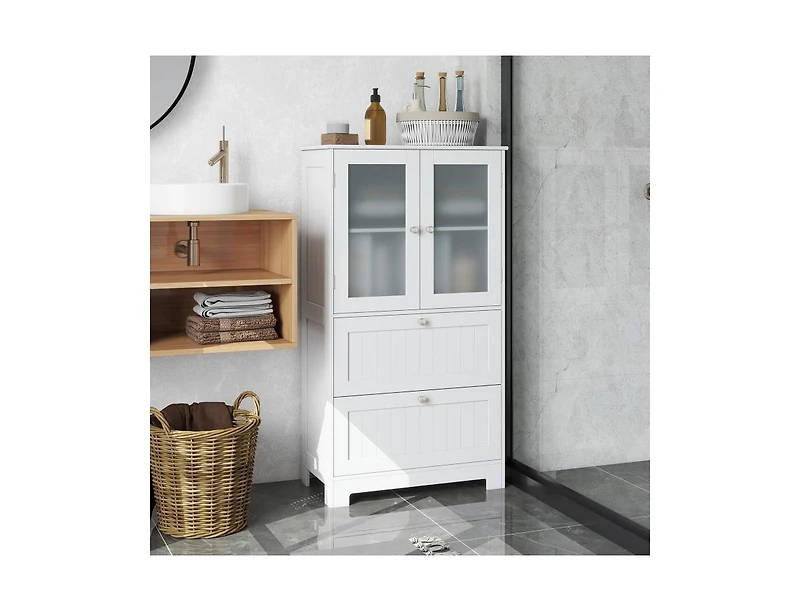 Slickblue Bathroom Floor Cabinet with Frosted Glass Doors and Drawers