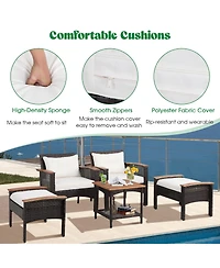 Gymax 5 Piece Outdoor Wicker Conversation Set Patio Rattan Sofa Set w/ Cushion Coffee Table