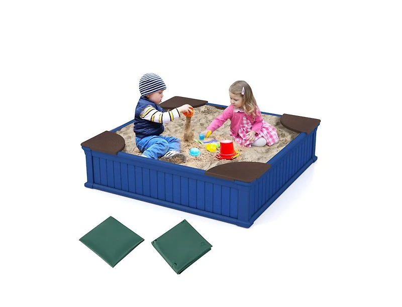 Slickblue Kids Outdoor Sandbox with Oxford Cover and 4 Corner Seats