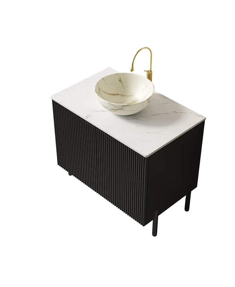 Sillysis 30" Bathroom Vanity with Ceramic Bowl Sink, Carrara Sintered Stone Countertop, 2 Soft-Close Doors, Modern Freestanding Storage