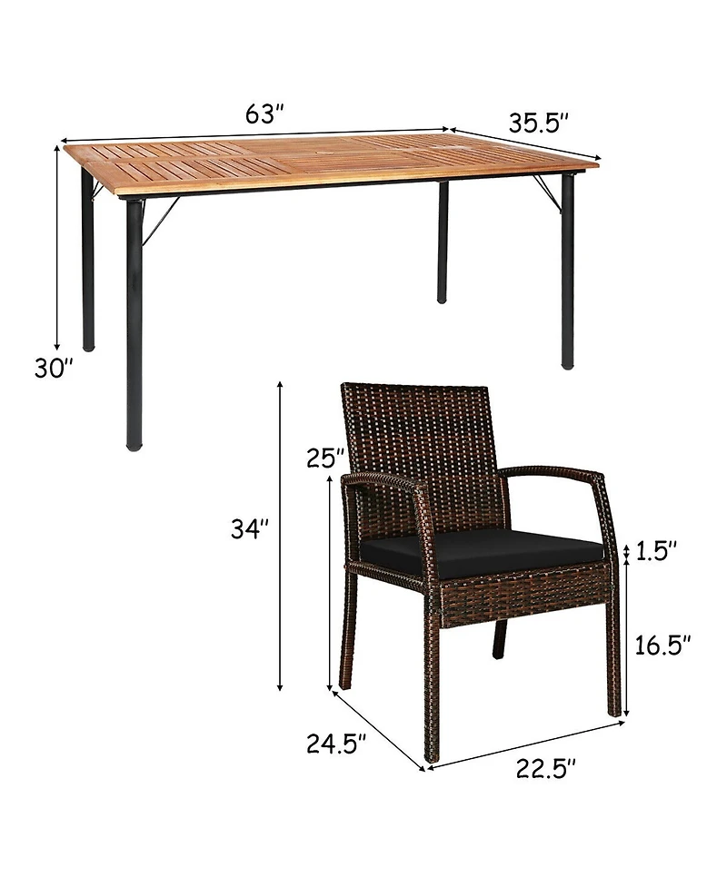 Gymax 7PCS Patio Dining Furniture Set Yard w/ Wooden Tabletop Cushions
