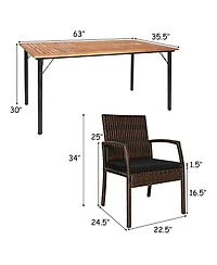 Gymax 7PCS Patio Dining Furniture Set Yard w/ Wooden Tabletop Cushions