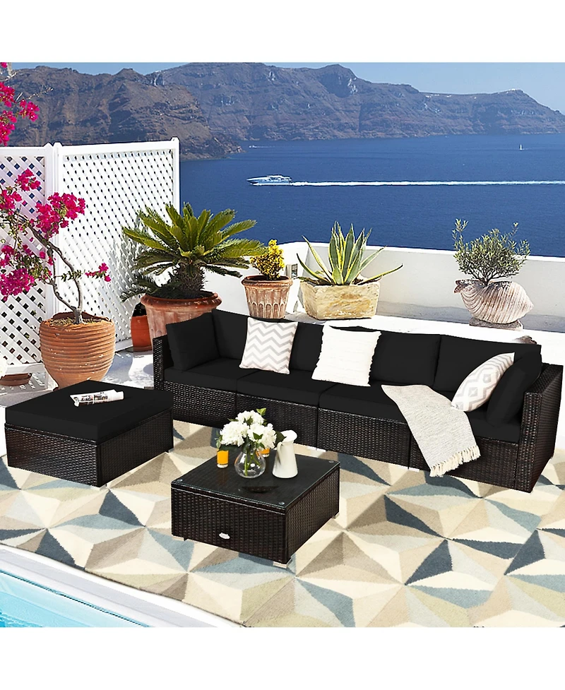 Gymax 6PCS Rattan Patio Sectional Sofa Set Outdoor Furniture Set w/ Cushions