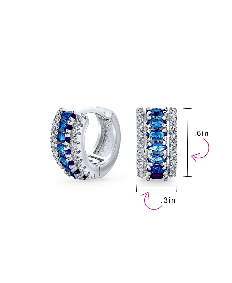 Bling Jewelry Royal Blue Cz Edge Cubic Zirconia Mini Hoop Huggie Earrings Cocktail Prom 0.5" Diameter