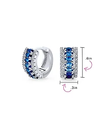 Bling Jewelry Royal Blue Cz Edge Cubic Zirconia Mini Hoop Huggie Earrings Cocktail Prom 0.5" Diameter