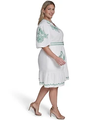 Eliza J Plus Puff-Sleeve Embroidered Dress