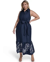 Vince Camuto Plus Sleeveless Placement Print Shirt Dress