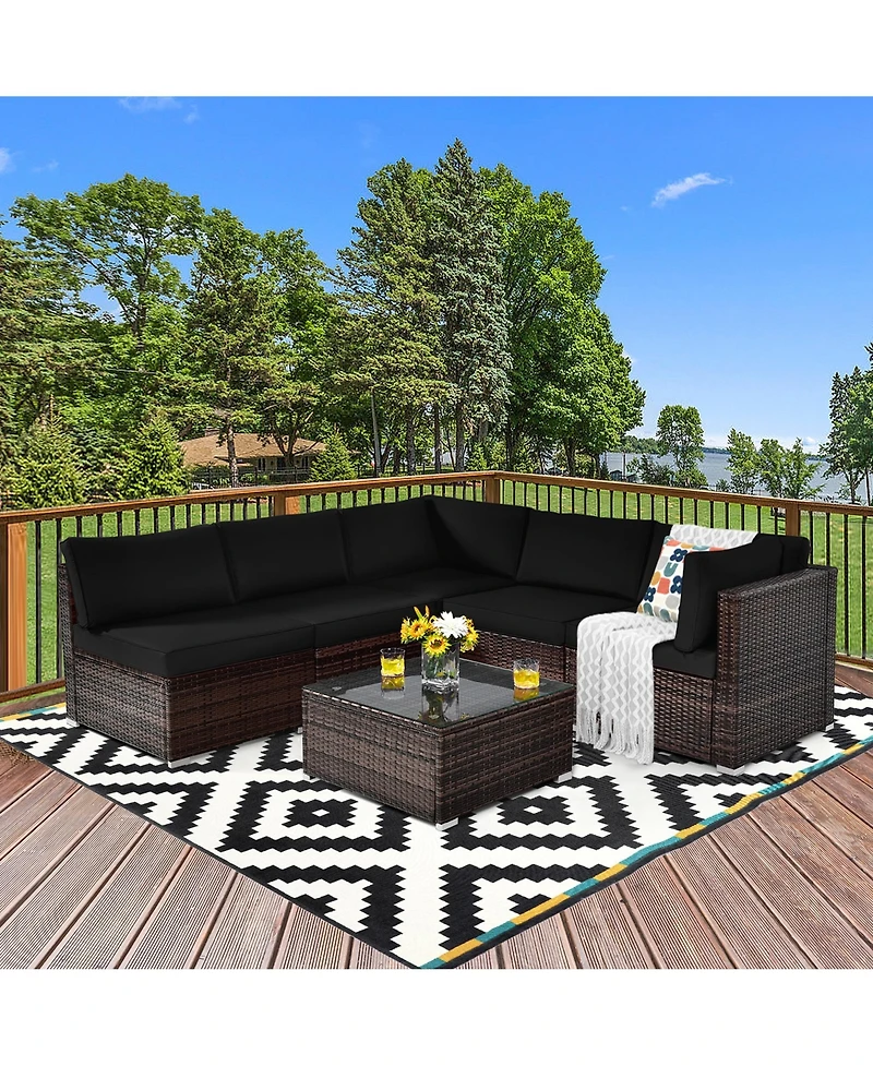 Gymax 6PCS Rattan Outdoor Sectional Sofa Set Patio Furniture Set w/ Cushions