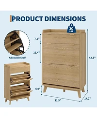 gaomon 48 inch Tall Freestanding Fluted Shoe Storage Cabinet with 2 Flip Drawers Hidden Narrow Shoe Rack Organizer Cabinet Storage