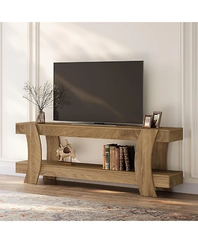 Tribesigns 63" Tv Stand with 2 Open Shelf, Farmhouse Wooden Media Console for 55/60/65/70-Inch Tvs, Modern TV Console Entertainment Center
