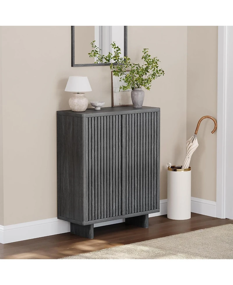 gaomon 31.6 Inch Shoe Cabinet with Fluted Door 5-Tier Storage Cabinet Rustic Entryway Shoe Bench for Hallway and Foyer