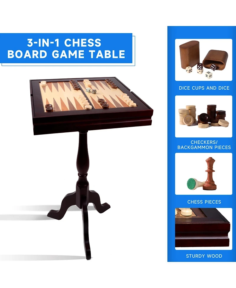Gse Games & Sports Expert Wooden 3-in-1 Chess Checkers Backgammon Table, Chess Checkers Backgammon Combo Game Set