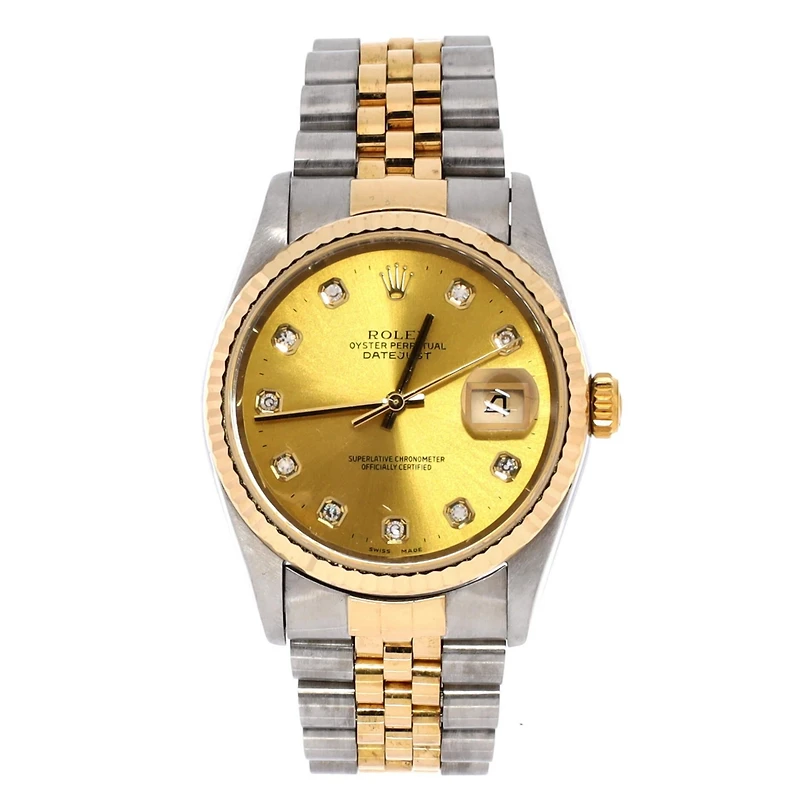 Pre-Owned Rolex Oyster Perpetual Datejust Automatic Watch in Stainless Steel and Gold with Diamond Markers 36mm