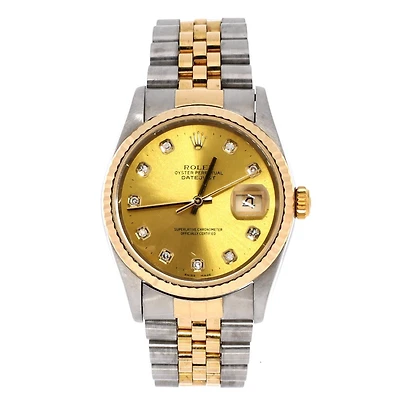 Pre-Owned Rolex Oyster Perpetual Datejust Automatic Watch in Stainless Steel and Gold with Diamond Markers 36mm