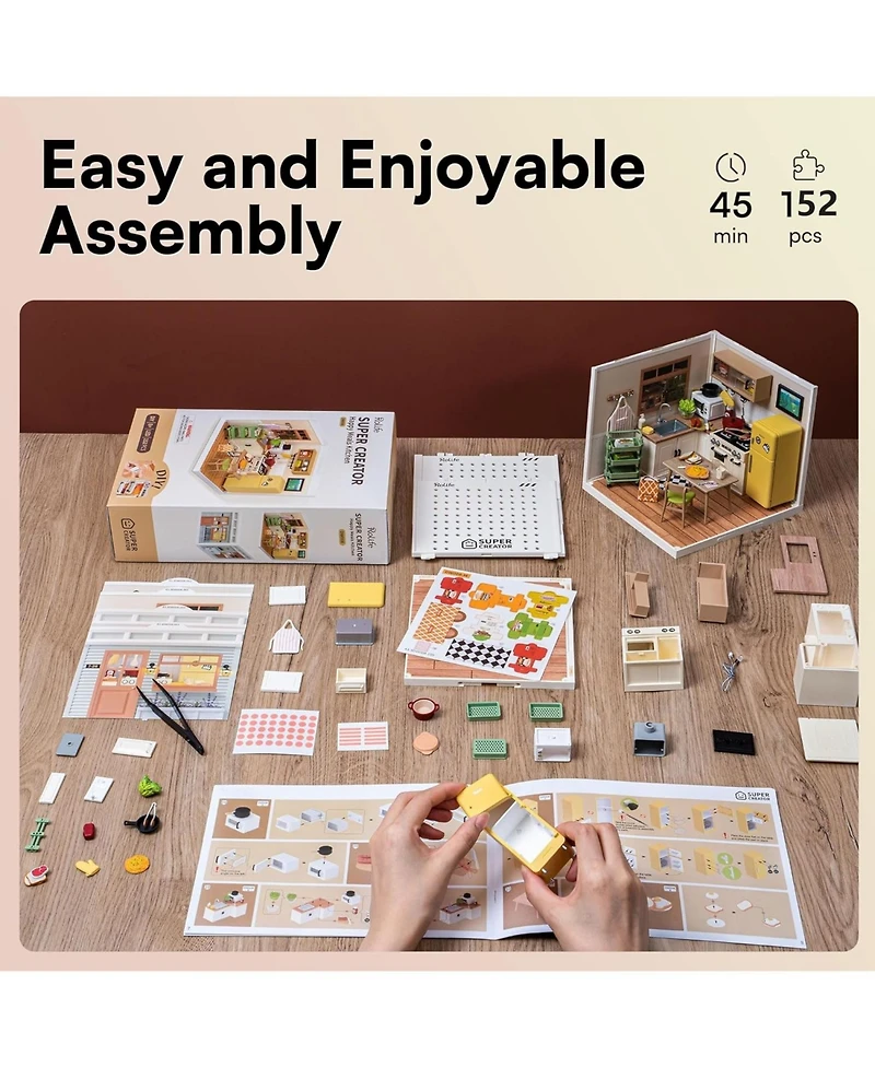 Robotime Miniature Happy Meals Kitchen Building Set Toys Playset Suitable for Mini Figures Construction Toys Diorama Kit Gifts for Teens Adults