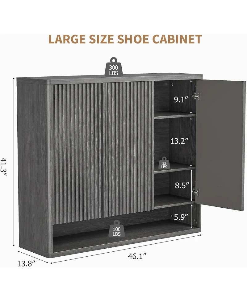 gaomon 46 Inch Shoe Cabinet Large Shoe Storage Cabinet with Adjustable Shelves Wooden Shoe Organizer with Fluted Door Holds 30-35 Pairs for Entryway