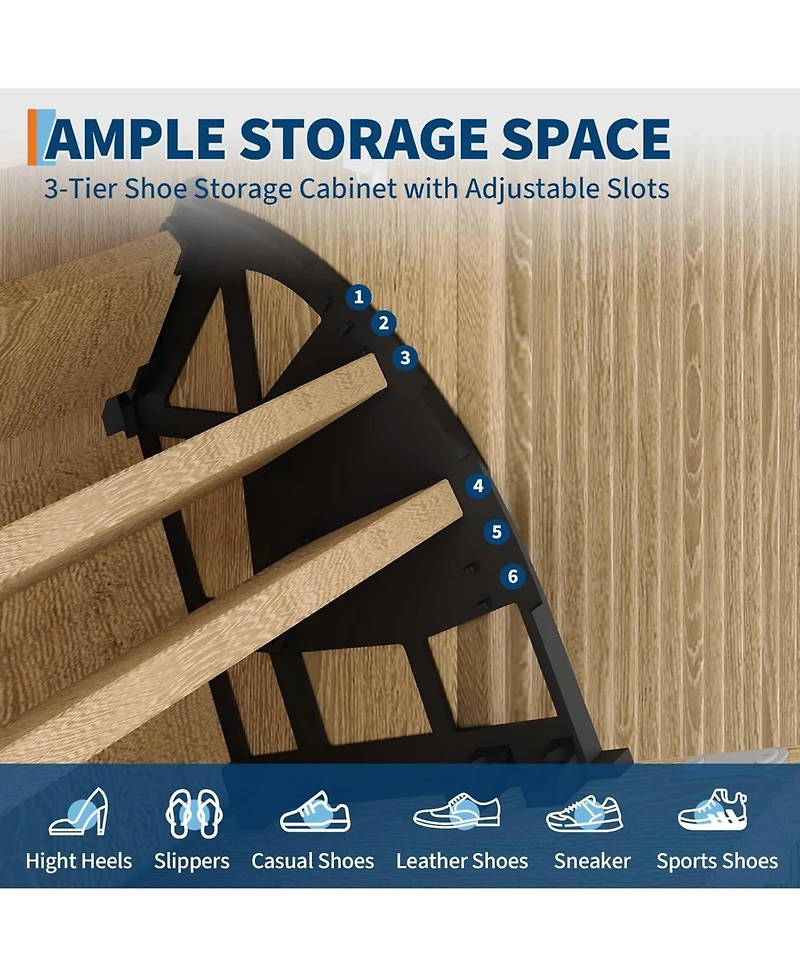 gaomon Fluted Shoe Cabinet Storage with 2 Flip Drawers and Sliding Door and Adjustable Shelf Rack Freestanding Wood Narrow Hidden Shoe Organizer