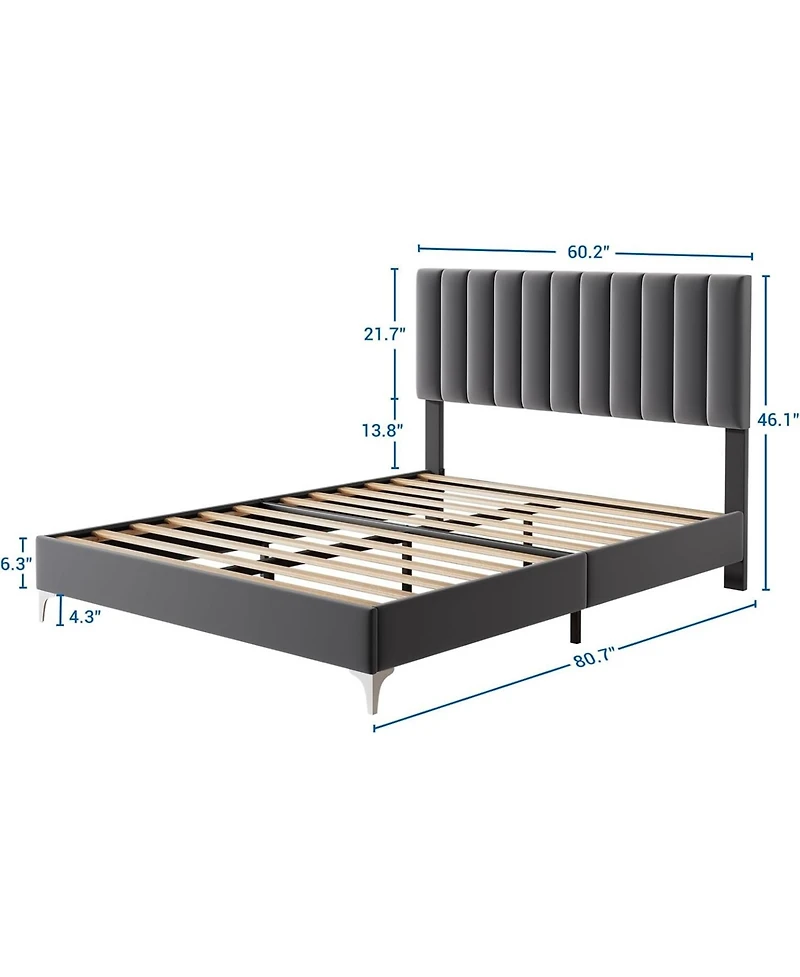 gaomon Platform Bed Frame with Fabric Upholstered Headboard,Wooden Slats Support, Fully Upholstered Mattress Foundation,Easy Assembly