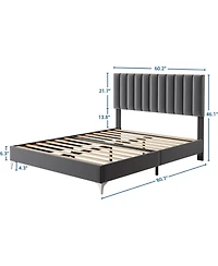 gaomon Platform Bed Frame with Fabric Upholstered Headboard,Wooden Slats Support, Fully Upholstered Mattress Foundation,Easy Assembly