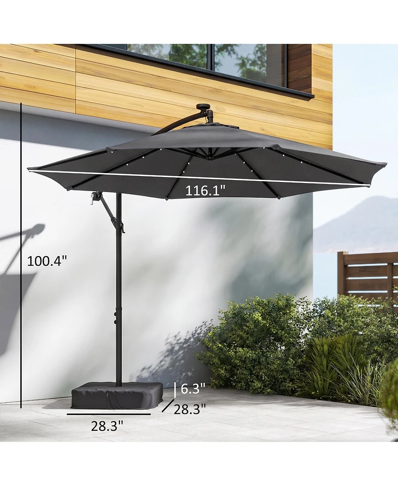 Outsunny 10 ft Offset Cantilever Patio Umbrella w/ Light, Weight