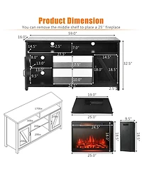 Gymax 59'' Fireplace Tv Stand W/ 25'' 1350W Electric Heater Coffee