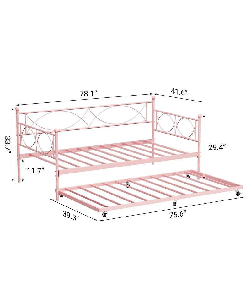 gaomon Daybed Metal Frame with Trundle Platform Sofa Bed Lockable Casters Metal Slats Living Room Bedroom Guest