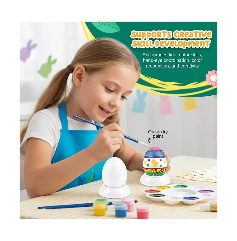 Sperric Easter Egg Painting Kit, Diy Nontoxic Paint Your Own Easter Eggs Craft Set with Paints, Brushes & Stickers for Kids Ages 3+, Diy Easter Crafts