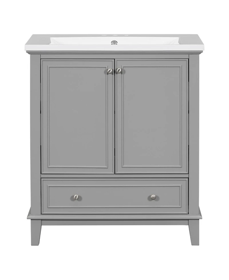 Sillysis 30" Bathroom Vanity with Ceramic Sink, Solid Wood Frame, Multi-Functional Cabinet & Drawer Storage for Modern Bathrooms