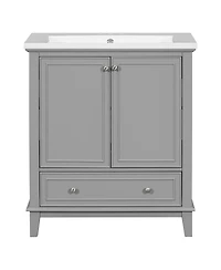 Sillysis 30" Bathroom Vanity with Ceramic Sink, Solid Wood Frame, Multi-Functional Cabinet & Drawer Storage for Modern Bathrooms