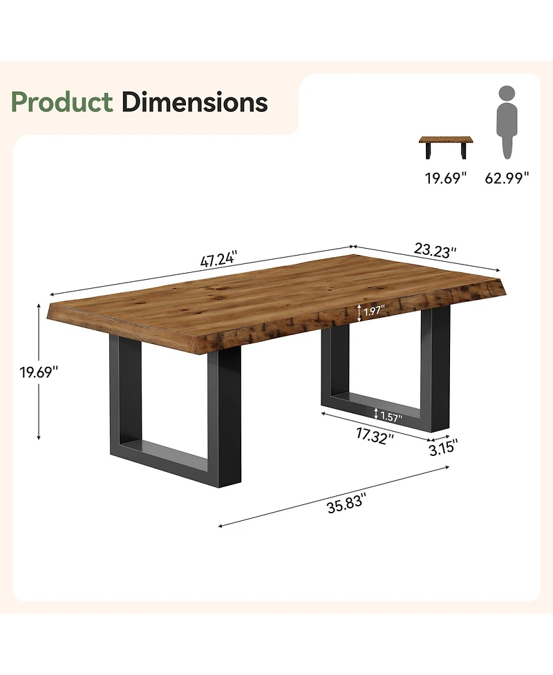 Tribesigns Solid Wood Coffee Table, Industrial Modern Coffee Table with Sturdy Metal Base, 47-Inch Large Accent Center