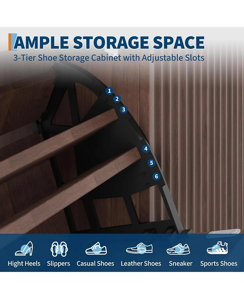 gaomon Space-Saving Fluted Shoe Cabinet for Entryway – Narrow Freestanding Wooden Shoe Organizer with Sliding Door 2 Turn Drawers