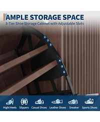 gaomon Space-Saving Fluted Shoe Cabinet for Entryway – Narrow Freestanding Wooden Shoe Organizer with Sliding Door 2 Turn Drawers