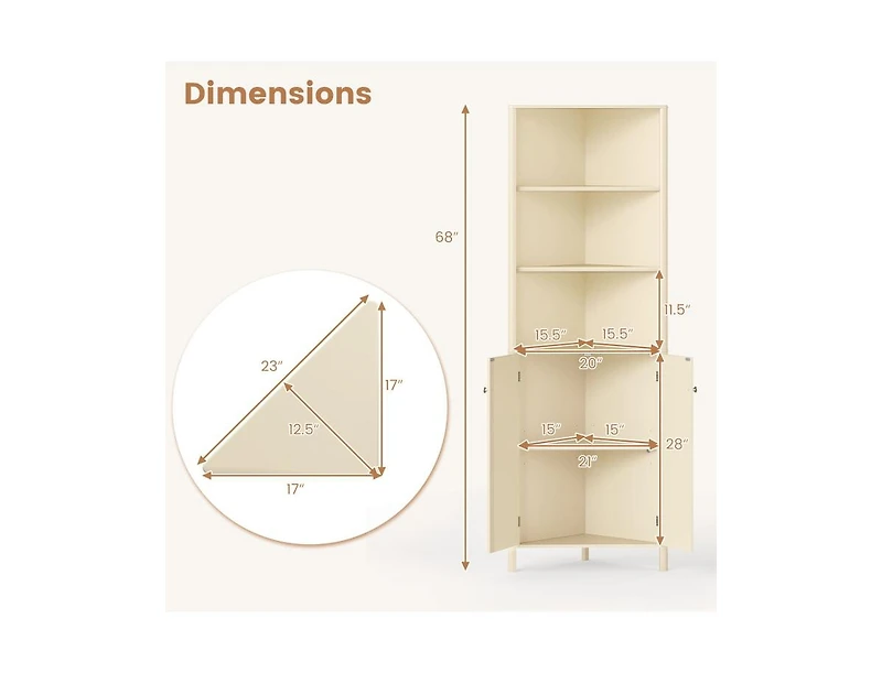 Slickblue Tall Corner Bathroom Cabinet 68 Inch with Fluted Doors