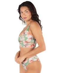 Hurley Womens Gingko Cloud Max Longline Bralette Mid Rise Cheeky Swim Bottoms
