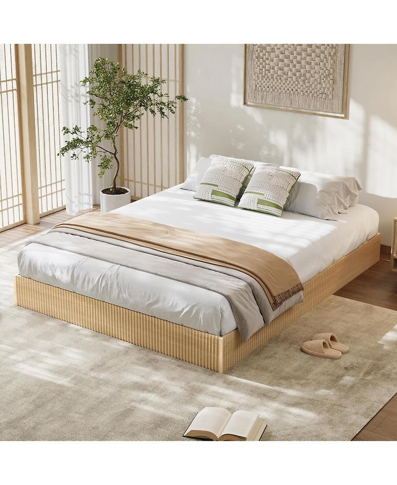 gaomon Queen Bed Frame, Wood Platform Bed with Fluted Design, Low Profile BedFrame, Minimalist Bed Base with Noise-Free, Easy Assembly