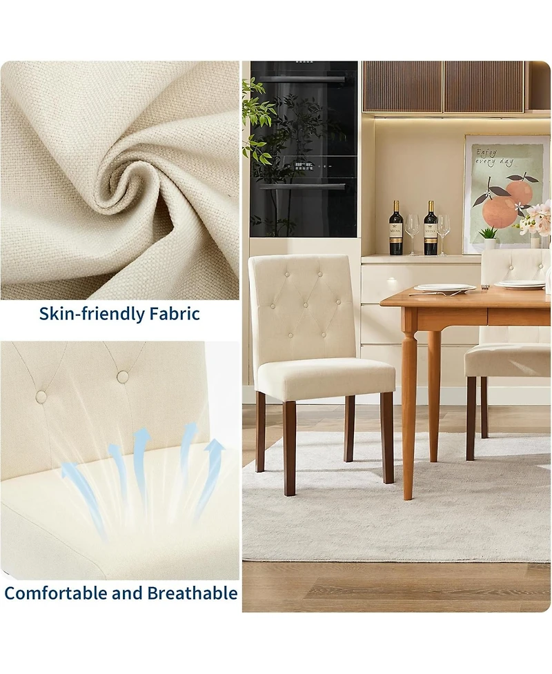 gaomon Parsons Button Tufted Dining Chairs Set of 4, Upholstered Fabric Chairs with Wood Legs