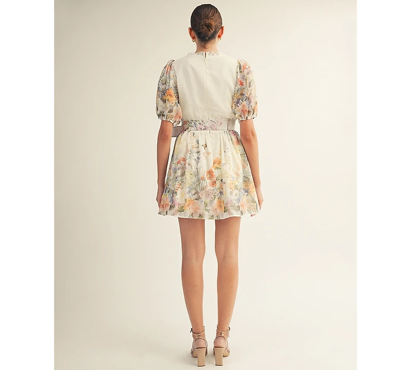 Arose Studio, Inc Women's Floral Garden Border Print Belted Mini Dress