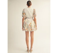 Arose Studio, Inc Women's Floral Garden Border Print Belted Mini Dress