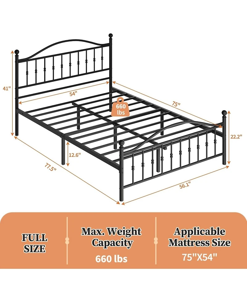 gaomon Size Metal Platform Bed Frame with Victorian Style Wrought Iron-Art Headboard and Footboard, Mattress Foundation